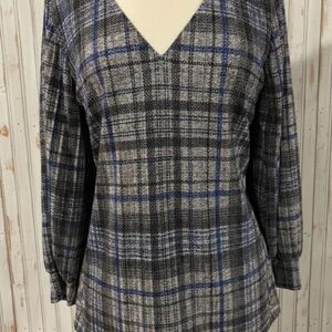 Calvin Klein Blue and Gray Plaid Top